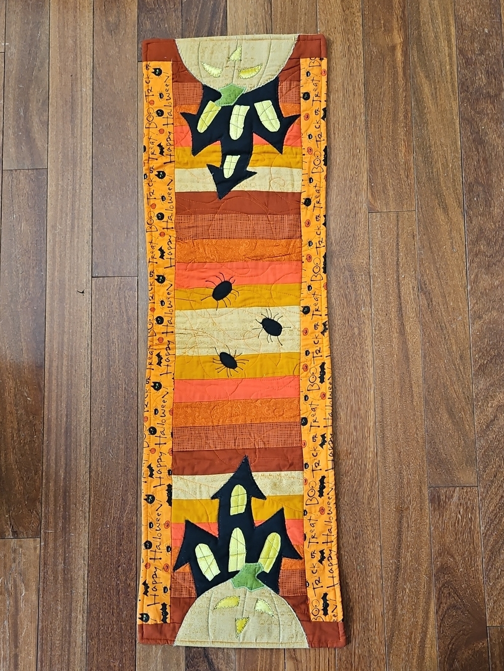 Halloween Pumpkin & Haunted House Table Runner - Orange